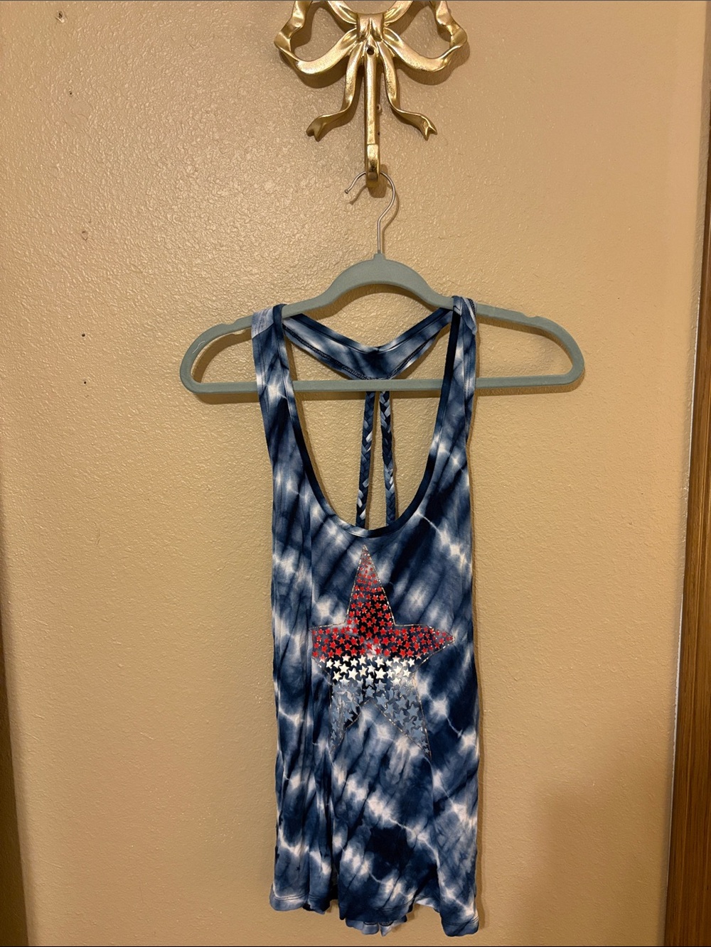 Blue Tie-Dye Tank Top with Star Graphic